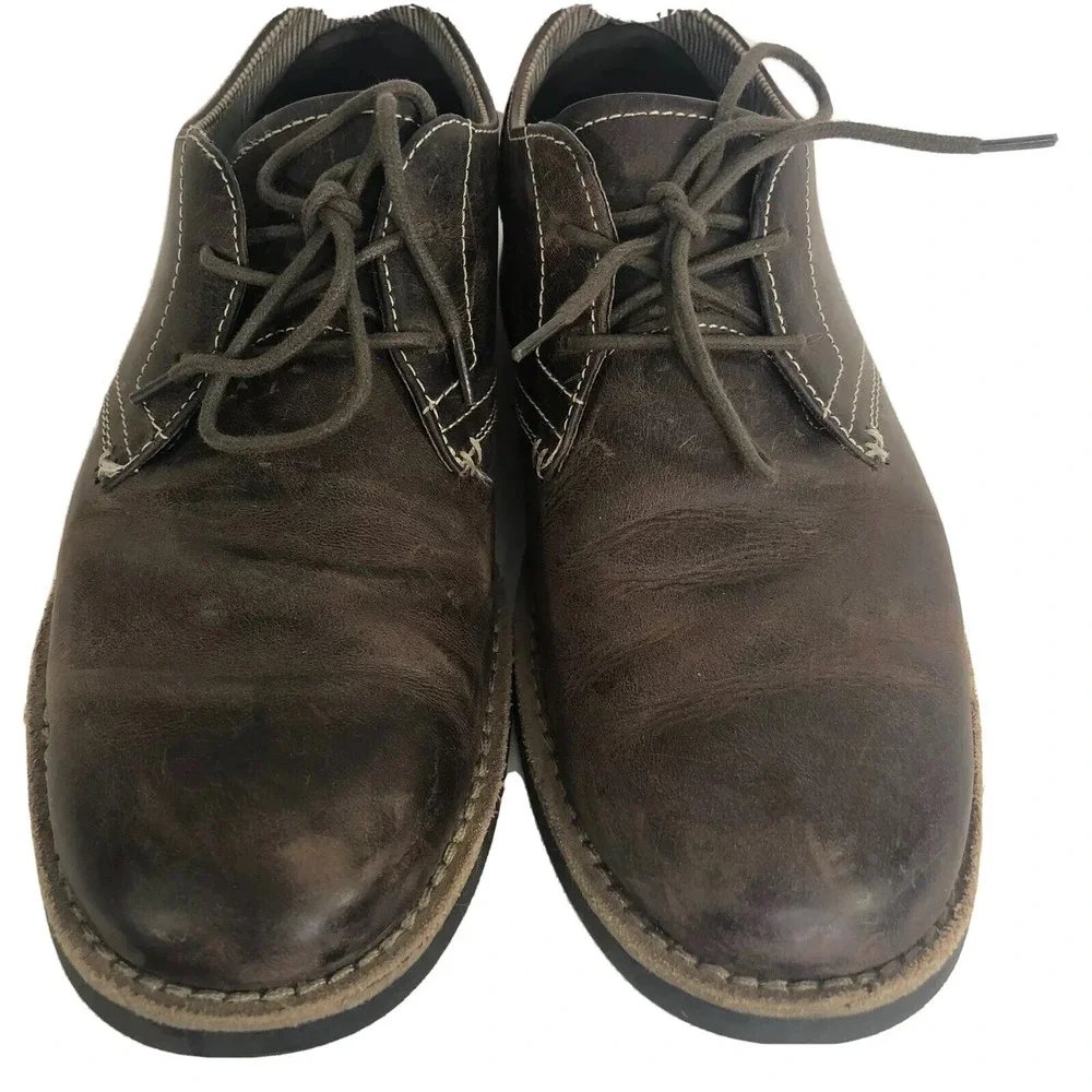 Penguin Waylon Mens Distressed Brown Leather Oxford Shoes‎ Size 9 Lace Up SH714